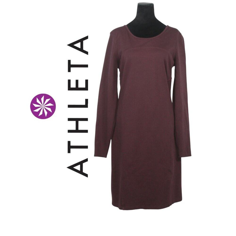 Athleta Plum Colored Long Sleeve Dress with Crewneck and V-Neck Back Size LT
